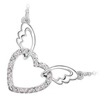 18K White Gold Coated Fashion Pendant Necklace with Love Heart Crystal Elements Angel Wing Chain Bails