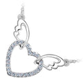 18K White Gold Coated Fashion Pendant Necklace with Love Heart Crystal Elements Angel Wing Chain Bails