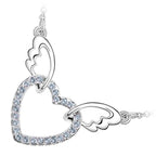 18K White Gold Coated Fashion Pendant Necklace with Love Heart Crystal Elements Angel Wing Chain Bails