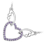 18K White Gold Coated Fashion Pendant Necklace with Love Heart Crystal Elements Angel Wing Chain Bails