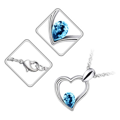18K White Gold Coated Fashion Pendant Necklace with Teardrop Crystal Heart
