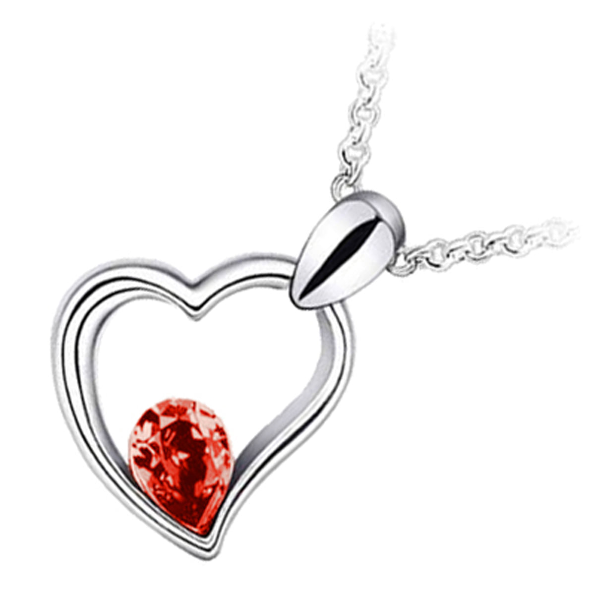 18K White Gold Coated Fashion Pendant Necklace with Teardrop Crystal Heart