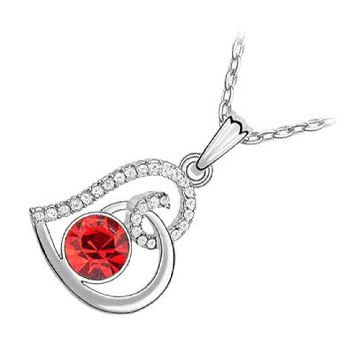 18K White Gold Coated Fashion Pendant Necklace with Love Heart Round and Clear Pave Set Crystals
