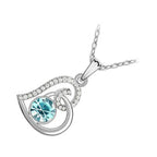 18K White Gold Coated Fashion Pendant Necklace with Love Heart Round and Clear Pave Set Crystals