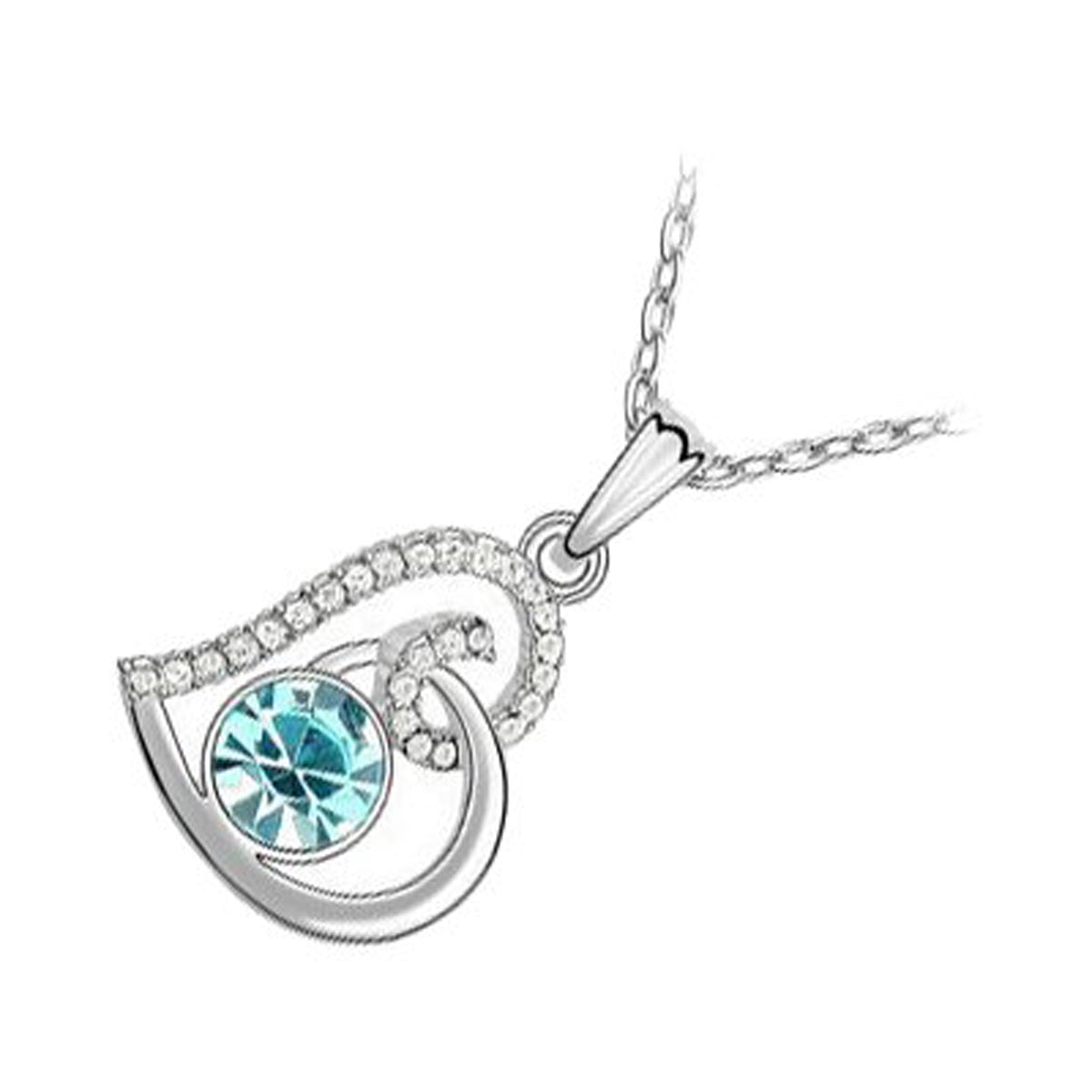 18K White Gold Coated Fashion Pendant Necklace with Love Heart Round and Clear Pave Set Crystals