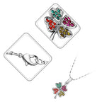 18K White Gold Coated Fashion Pendant Necklace with Four Leaf Clover Love Hearts and Crystal Elements