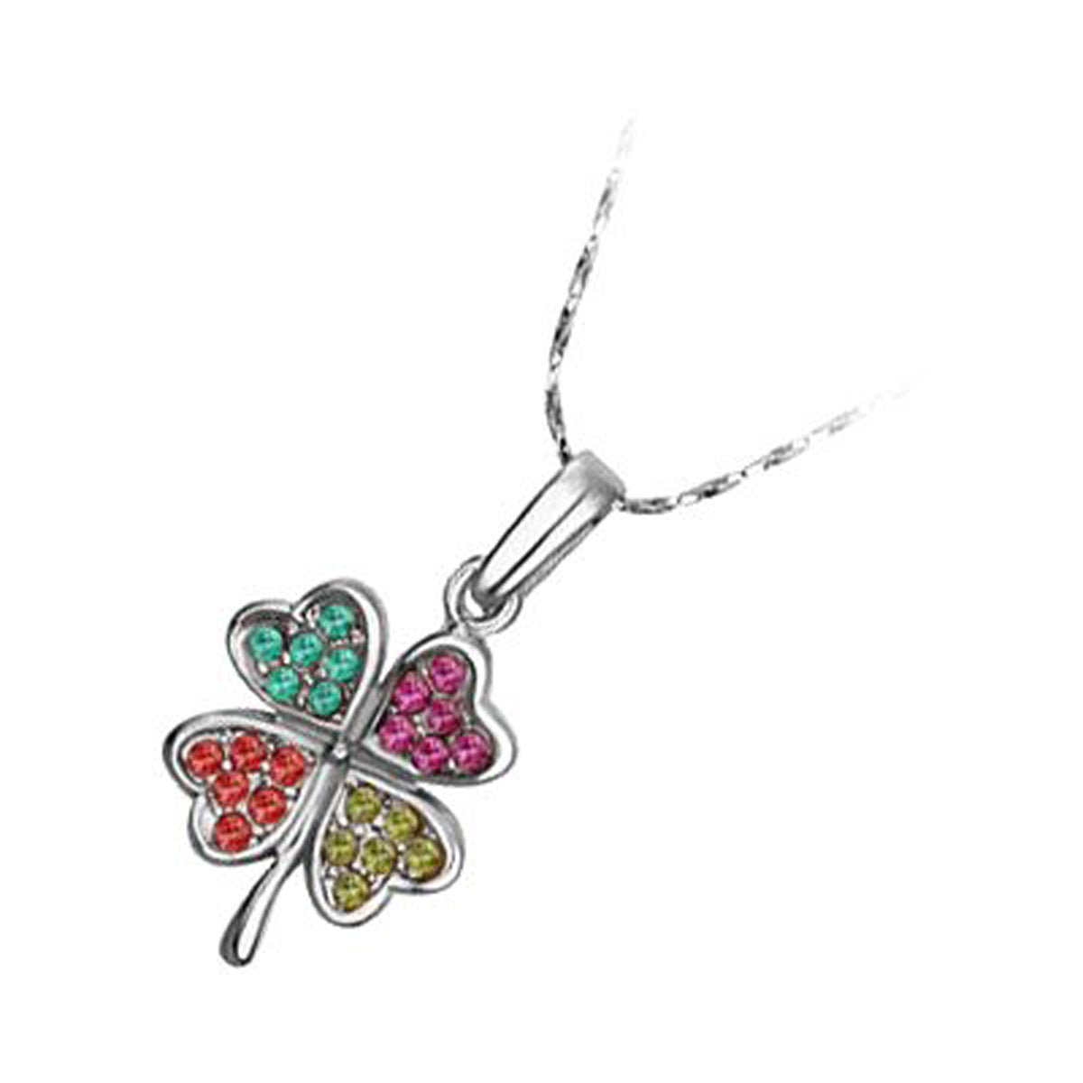 18K White Gold Coated Fashion Pendant Necklace with Four Leaf Clover Love Hearts and Crystal Elements