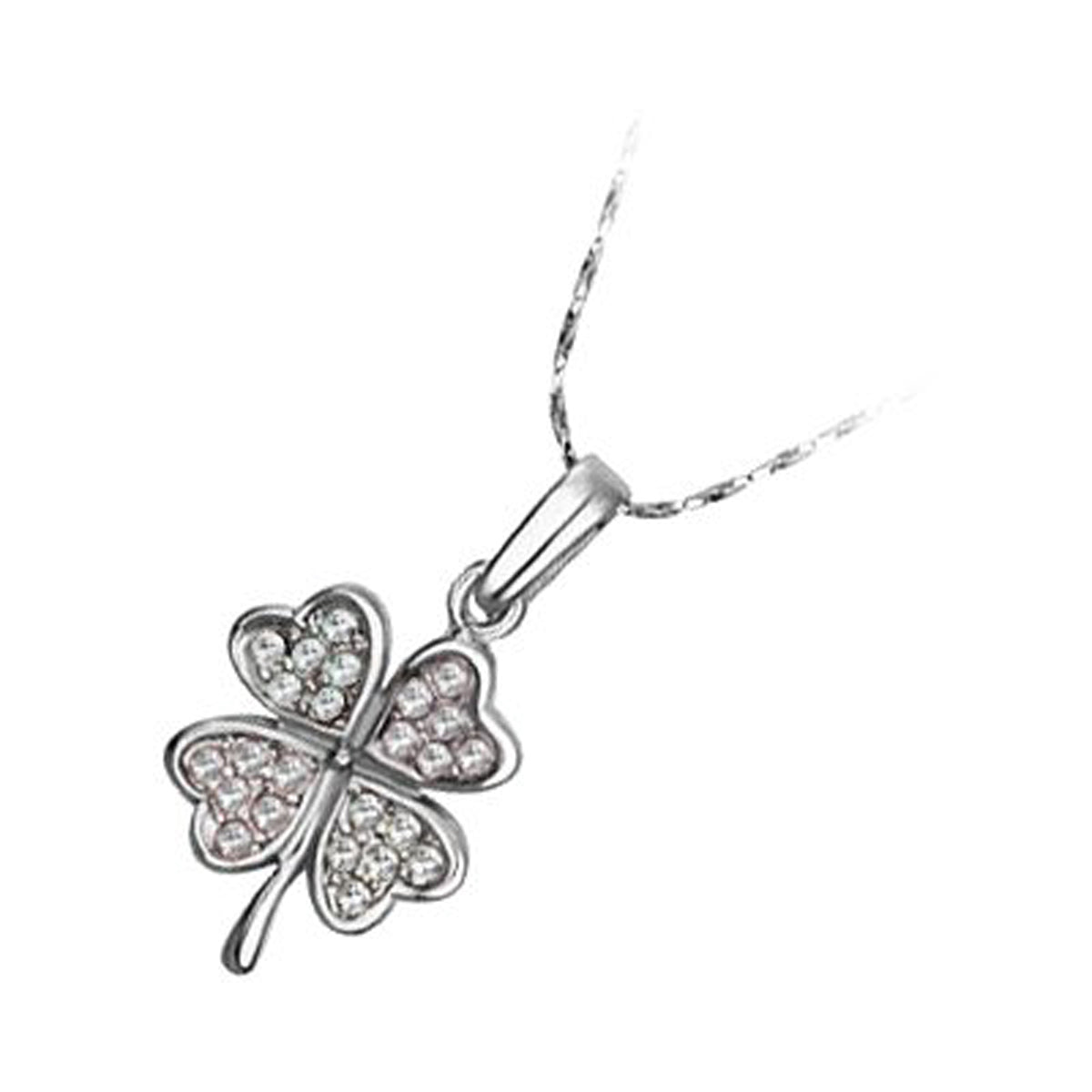 18K White Gold Coated Fashion Pendant Necklace with Four Leaf Clover Love Hearts and Crystal Elements