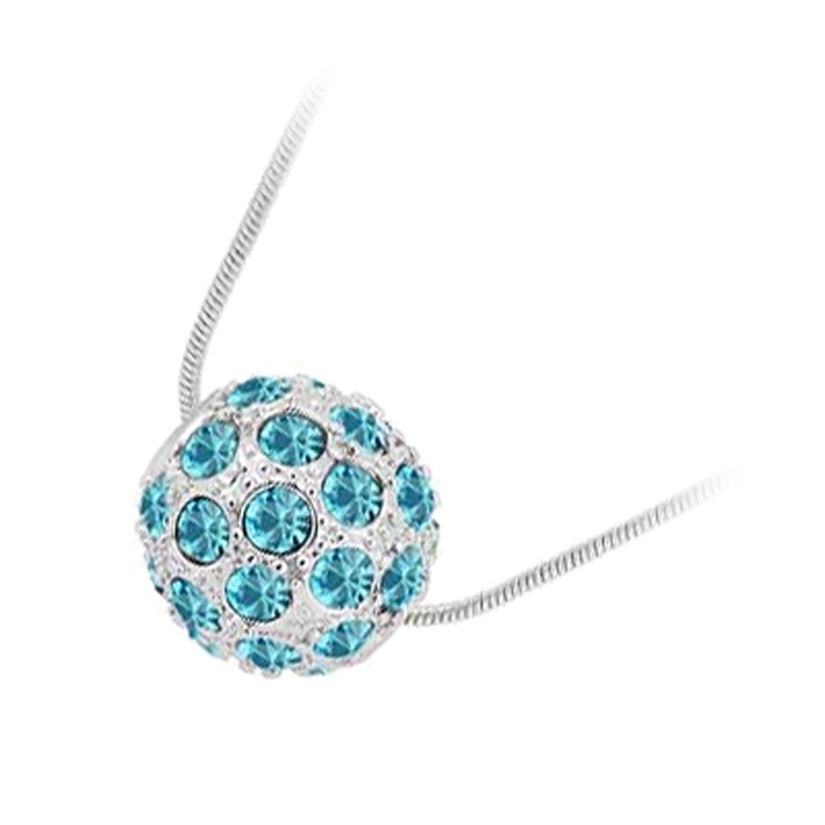 18K White Gold Coated Fashion Pendant Necklace with Crystal Ball and Round Pave Set Crystals