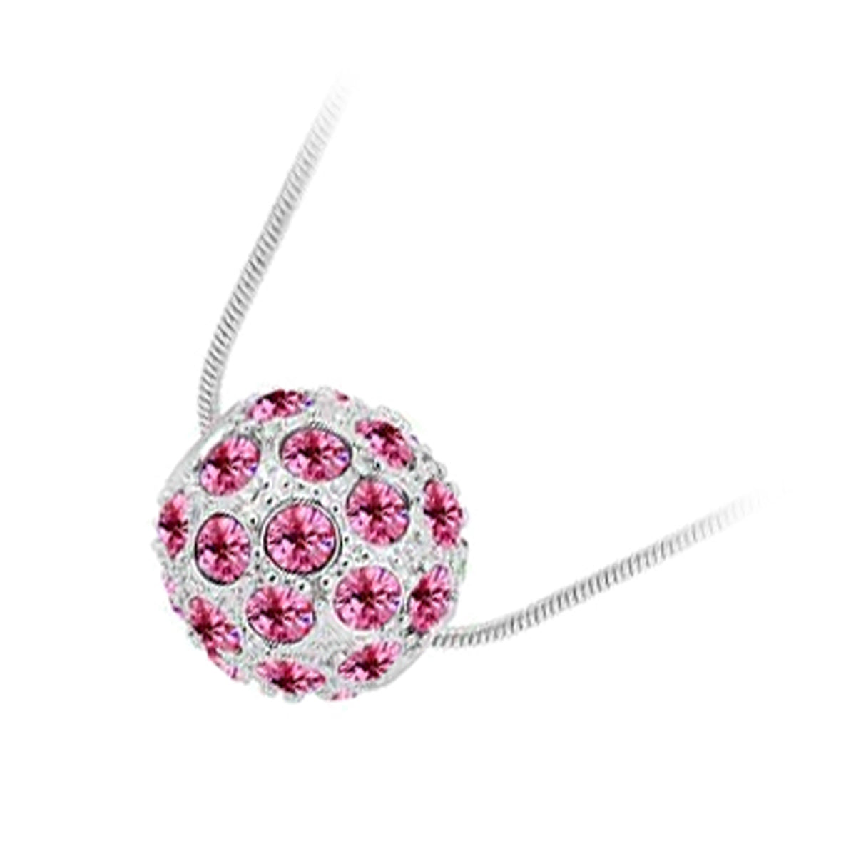 18K White Gold Coated Fashion Pendant Necklace with Crystal Ball and Round Pave Set Crystals
