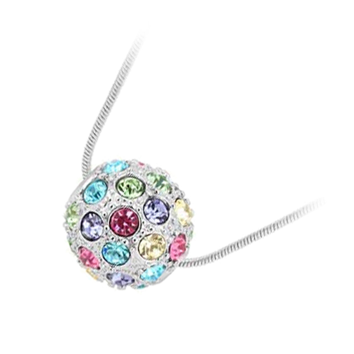 18K White Gold Coated Fashion Pendant Necklace with Crystal Ball and Round Pave Set Crystals
