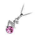 18K White Gold Coated Fashion Pendant Necklace with Angel Wings and Crystal Elements