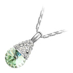 18K White Gold Coated Fashion Pendant Necklace with Faceted Crystal and Clear White Stud Crystals