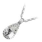 18K White Gold Coated Fashion Pendant Necklace with Faceted Crystal and Clear White Stud Crystals