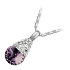 18K White Gold Coated Fashion Pendant Necklace with Faceted Crystal and Clear White Stud Crystals