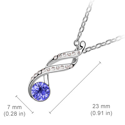 18K White Gold Coated Swirl Pendant Necklace with Round Crystal and 16 Clear White Crystal Studs