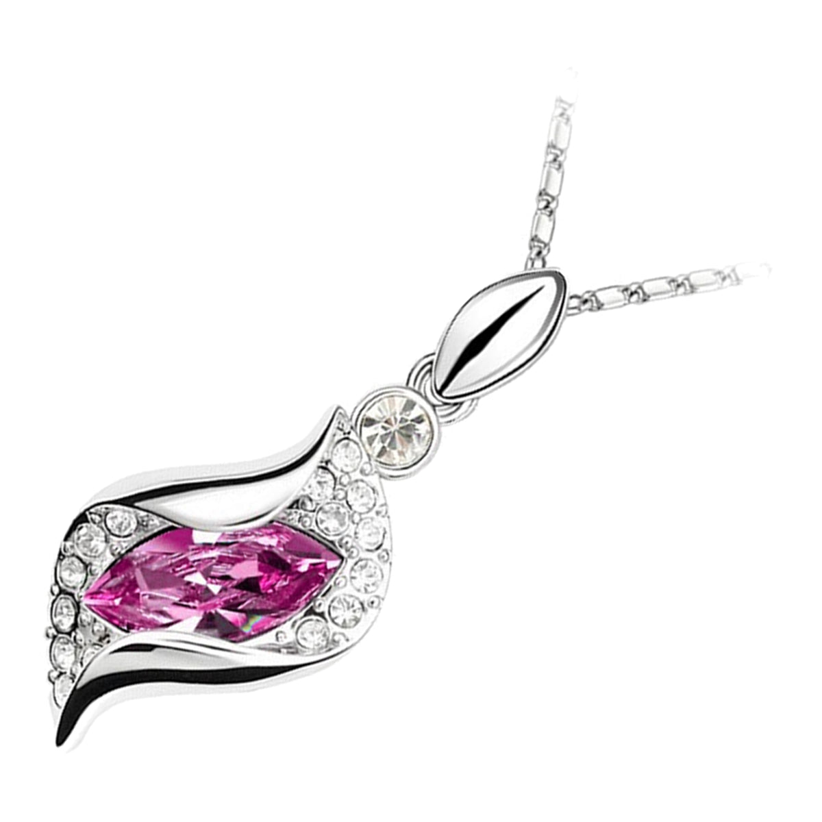 Sterling Silver Coated Oval Stone Necklace Covered by Leaf with Crystals