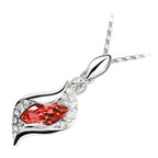 Sterling Silver Coated Oval Stone Necklace Covered by Leaf with Crystals