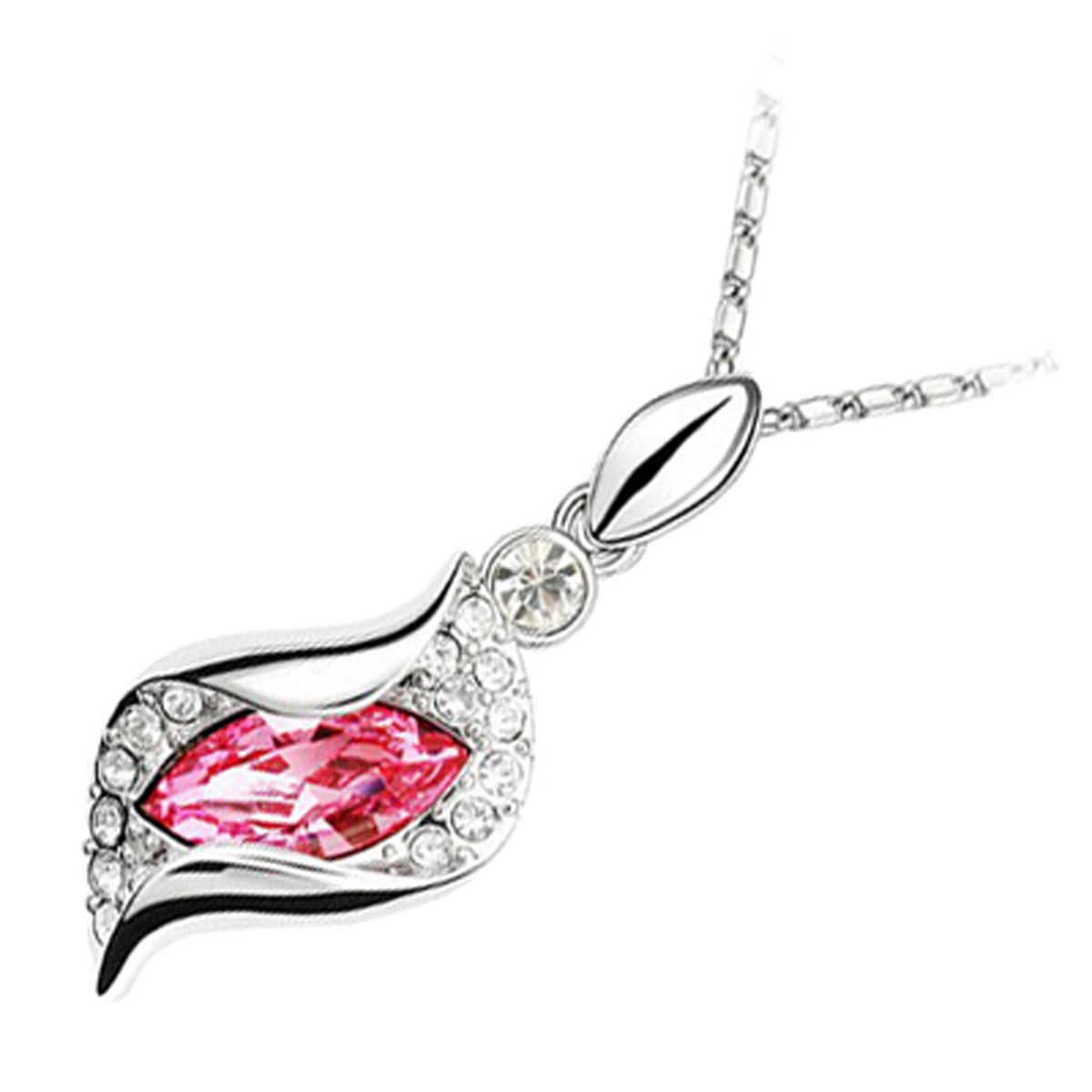 Sterling Silver Coated Oval Stone Necklace Covered by Leaf with Crystals