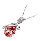 Sterling Silver Coated Drop Shaped Stone Necklace with Bow Covered by Crystals