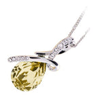 Sterling Silver Coated Drop Shaped Stone Necklace with Bow Covered by Crystals
