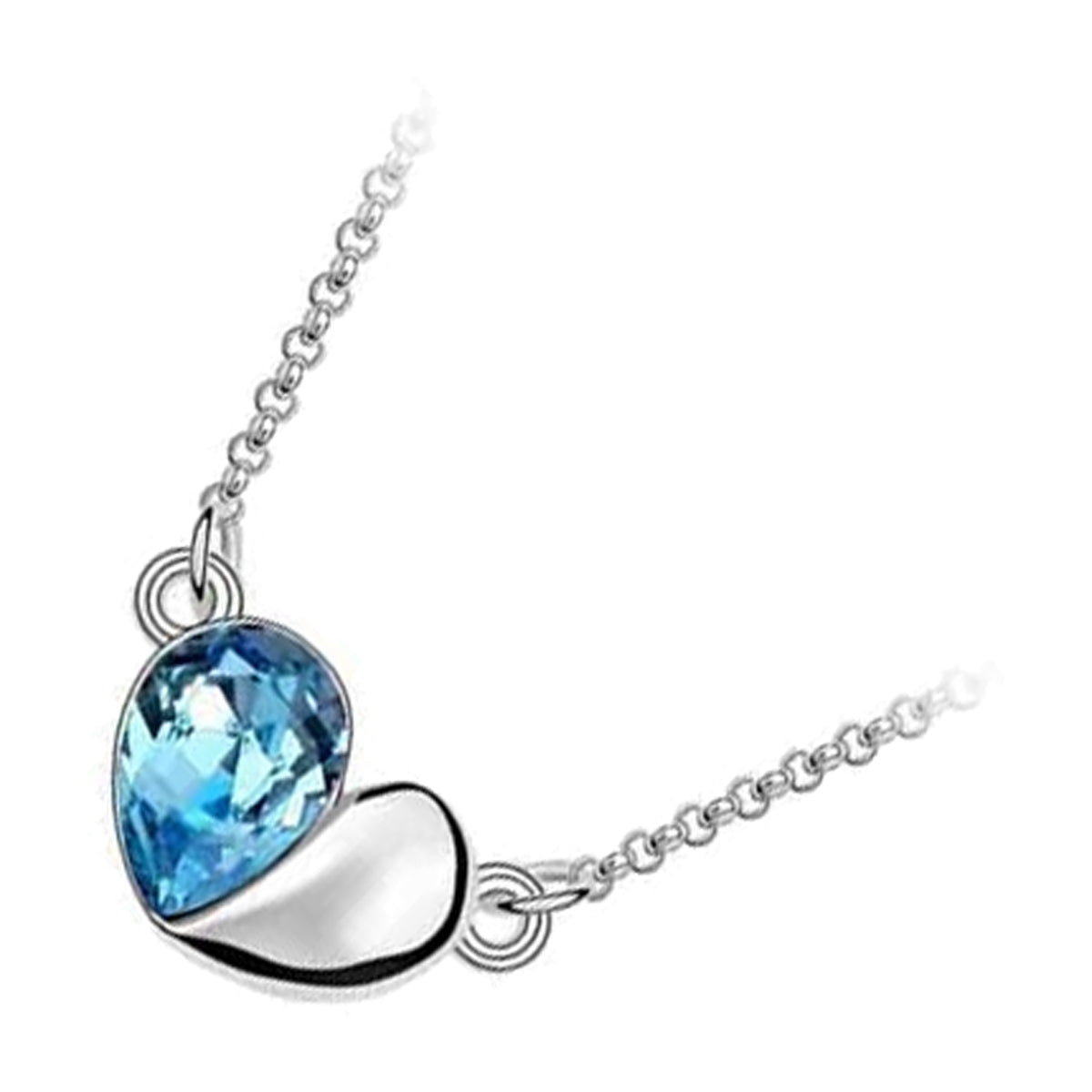 Sterling Silver Coated Heart Shaped Pendant Necklace with Drop Stone