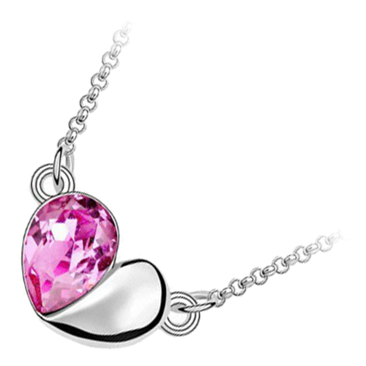 Sterling Silver Coated Heart Shaped Pendant Necklace with Drop Stone