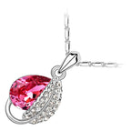 Sterling Silver Coated Water Drop Stone Necklace Covered by Leaf with White Crystals