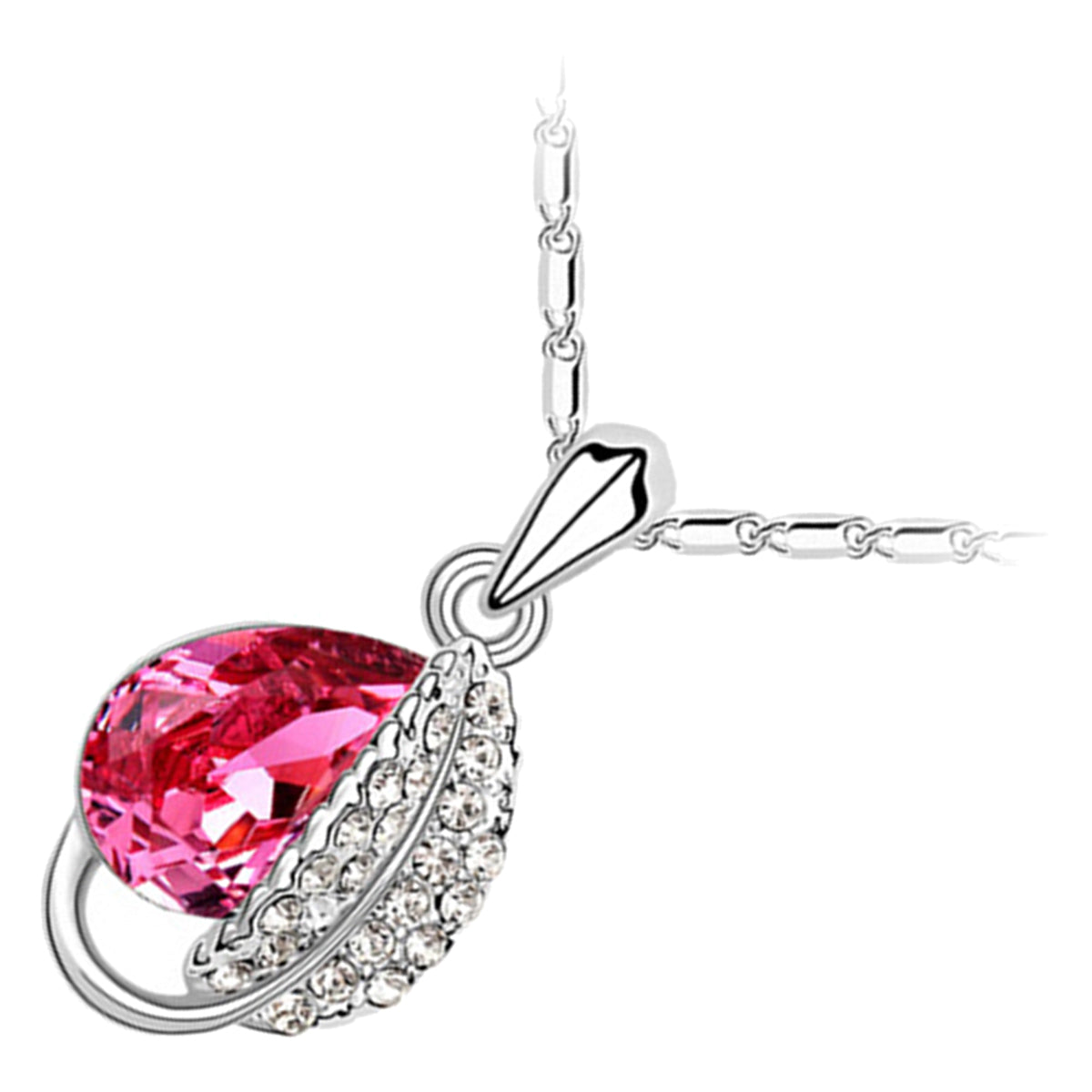 Sterling Silver Coated Water Drop Stone Necklace Covered by Leaf with White Crystals