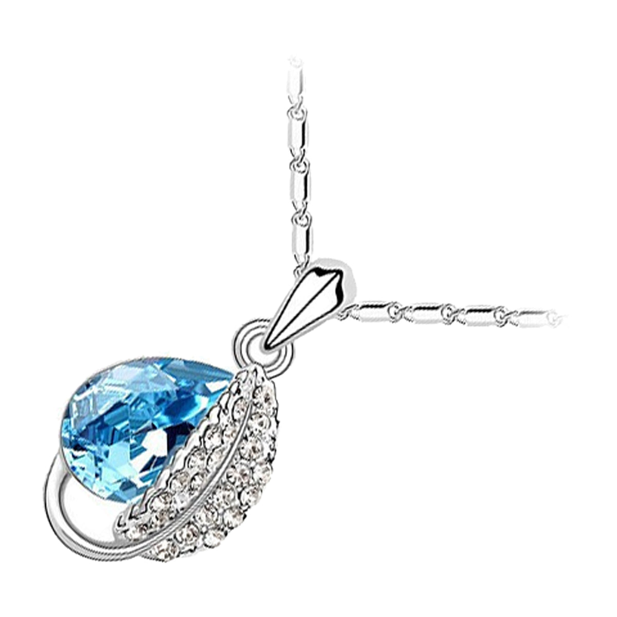 Sterling Silver Coated Water Drop Stone Necklace Covered by Leaf with White Crystals