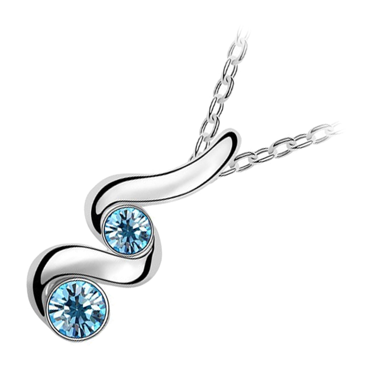 Sterling Silver Coated Spiral Pendant Necklace with 2 Round Stones Inline
