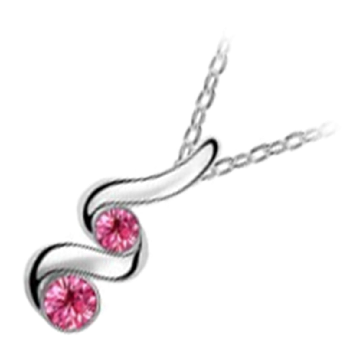 Sterling Silver Coated Spiral Pendant Necklace with 2 Round Stones Inline