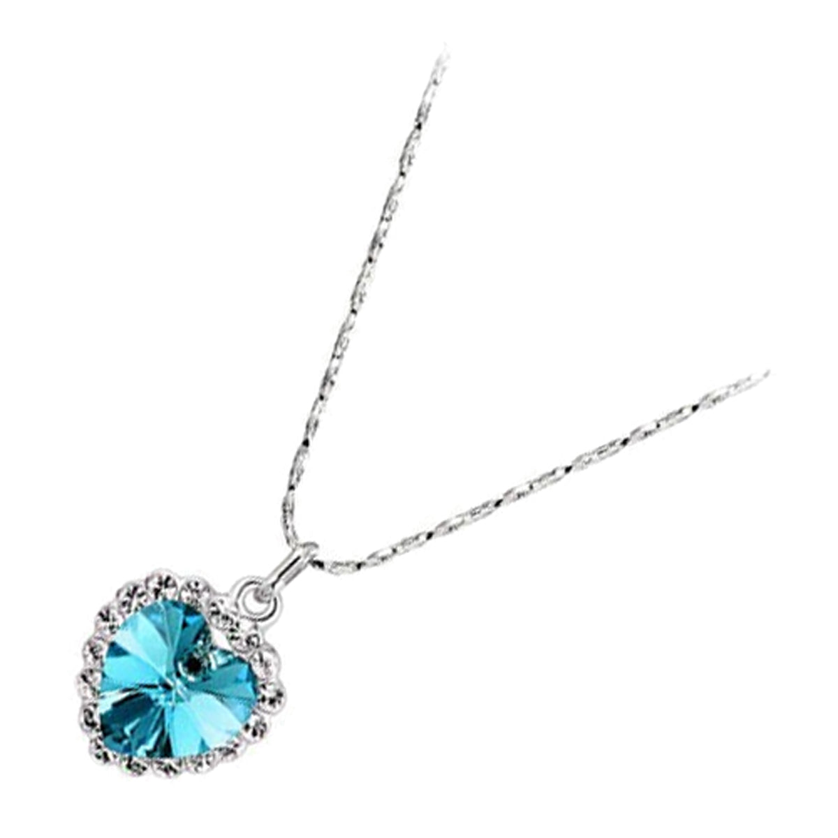 Sterling Silver Coated Pendant Necklace with Crystals Stone in Heart Shape