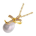 Precious Metal Coated Bowknot Necklace with White Faux Freshwater Pearl