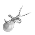 Precious Metal Coated Bowknot Necklace with White Faux Freshwater Pearl