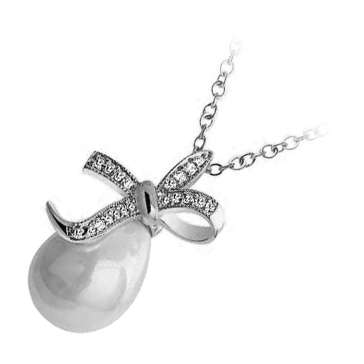 Precious Metal Coated Bowknot Necklace with White Faux Freshwater Pearl