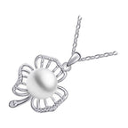 Precious Metal Coated Three Leaf Clover Pendant Necklace Brilliant White Faux Freshwater Pearl
