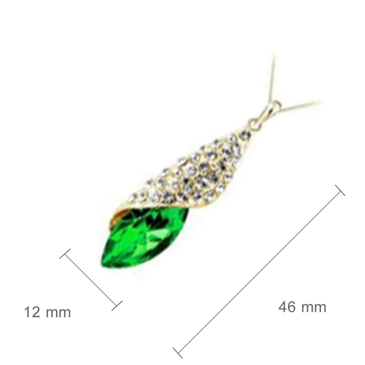 18K Yellow Gold Coated Pendant Necklace Oval Green Main Stone Covered by Leaf with Crystals