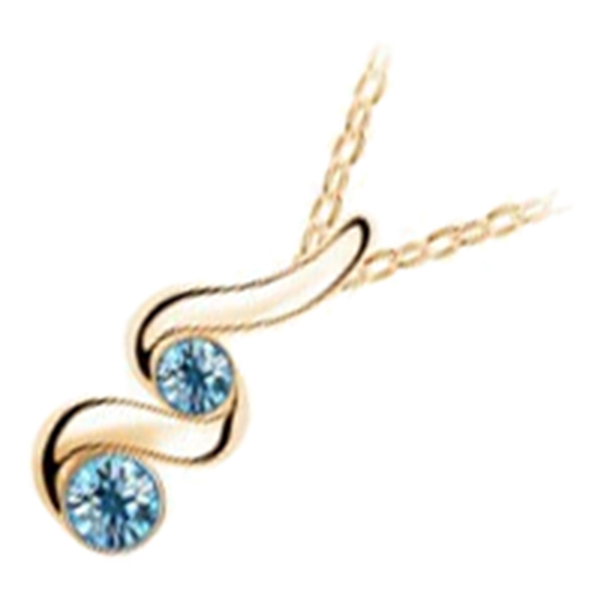 18K Yellow Gold Coated Spiral Pendant Necklace with 2 Round Sea Blue Stones Inline