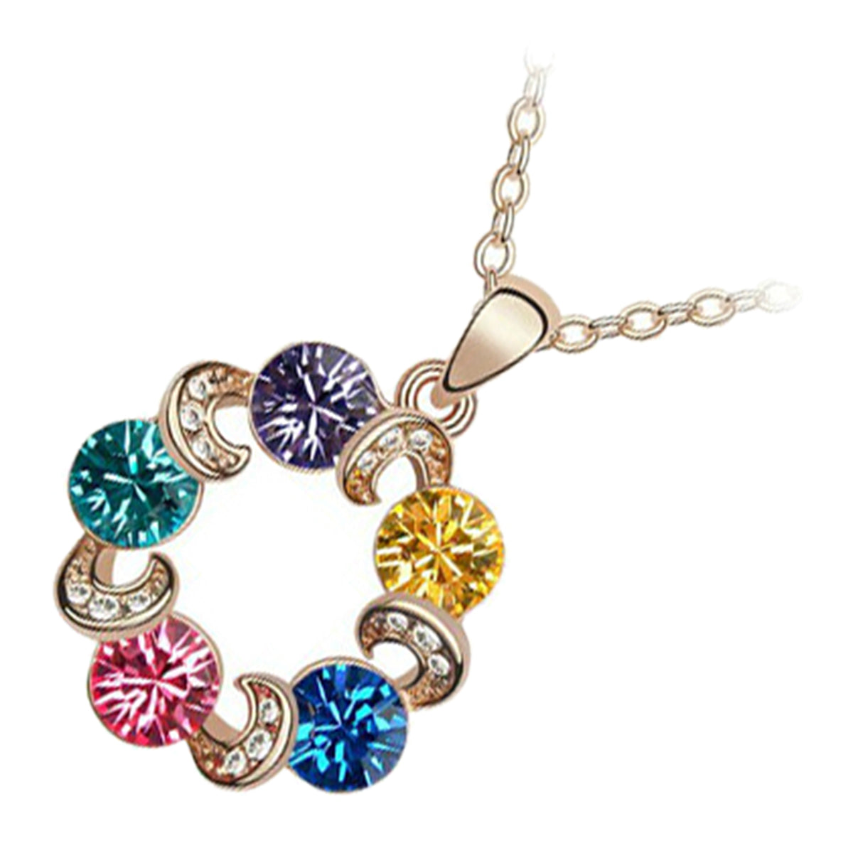 18K Yellow Gold Coated Pendant Necklace with Multiple Multi Color Round Stones