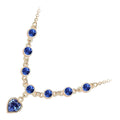 18K Yellow Gold Coated Sapphire Blue Heart Pendant Necklace 7 Round Cut Crystals
