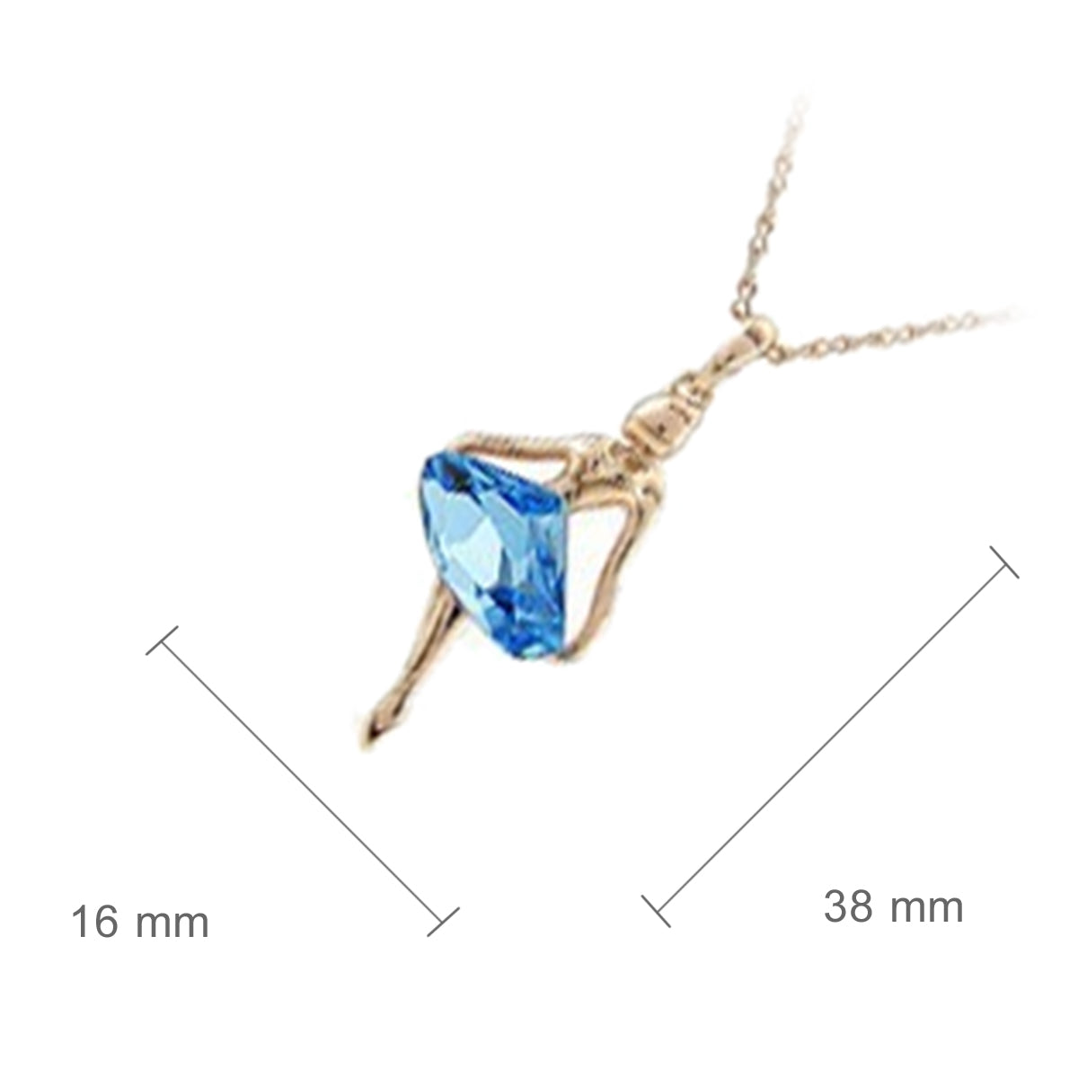 18K Yellow Gold Coated Dancing Ballerina Pendant Necklace with Sea Blue Stone Dress