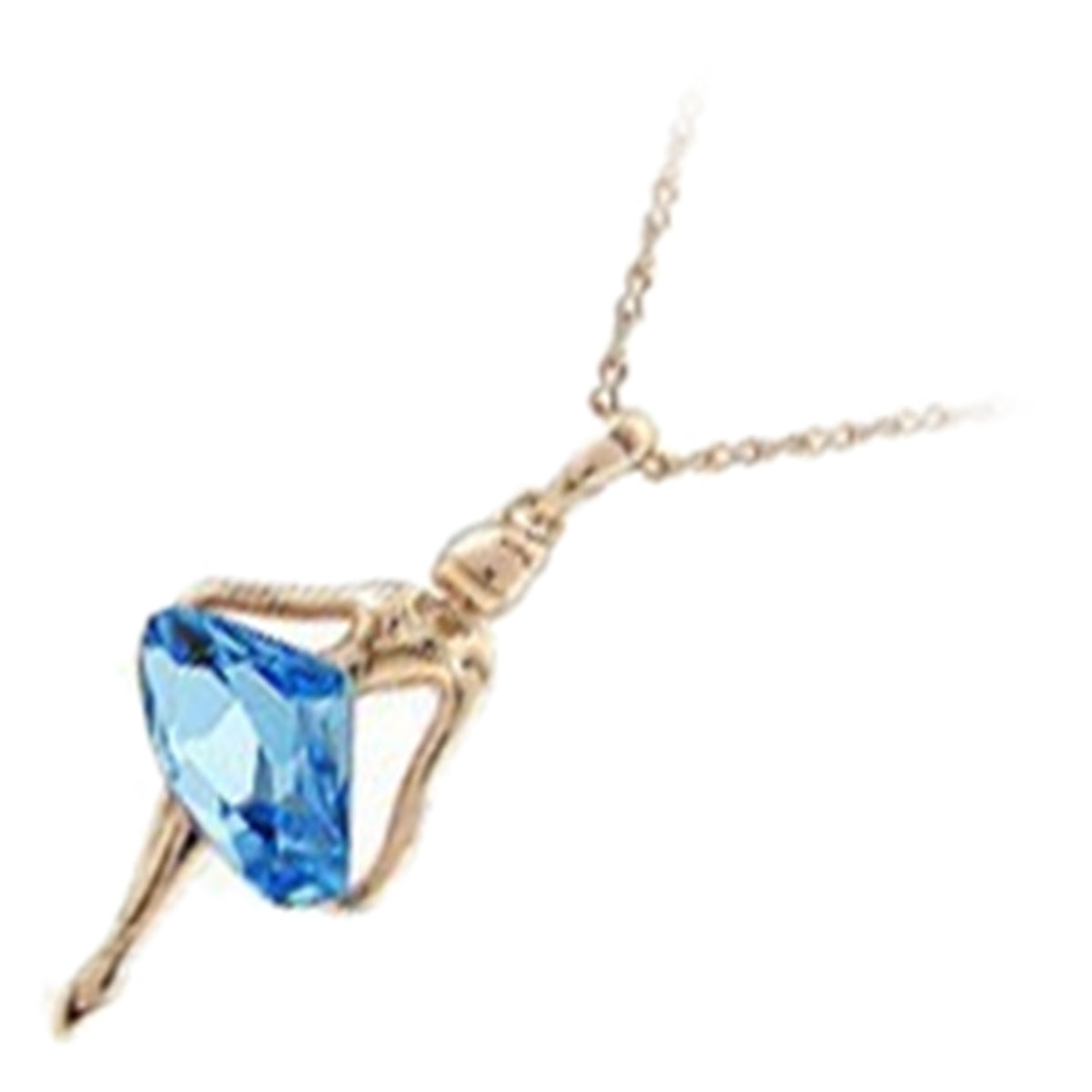 18K Yellow Gold Coated Dancing Ballerina Pendant Necklace with Sea Blue Stone Dress