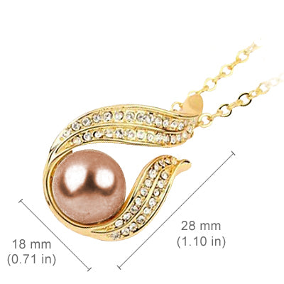 18K Yellow Gold Coated Pendant Necklace with Faux Brown Freshwater Pearl Wrapped in Crystal Elements