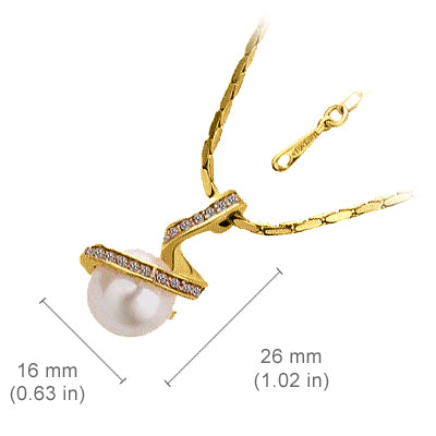 18K Yellow Gold Coated Pendant Necklace with Faux White Freshwater Pearl Wrapped in Crystal Elements