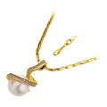 18K Yellow Gold Coated Pendant Necklace with Faux White Freshwater Pearl Wrapped in Crystal Elements