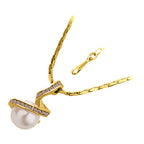 18K Yellow Gold Coated Pendant Necklace with Faux White Freshwater Pearl Wrapped in Crystal Elements