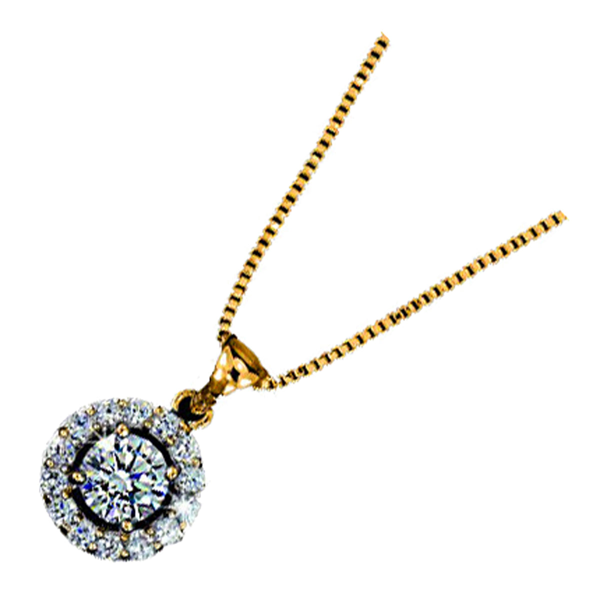 18K Rose Gold Coated Round Pendant Necklace White CZ Diamond and Crystals