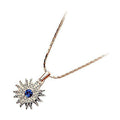 18K Rose Gold Coated Solar Sun Sapphire Blue Necklace Crystal