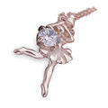 18K Rose Gold Coated Ballet Dancer Necklace with Large White CZ Diamond